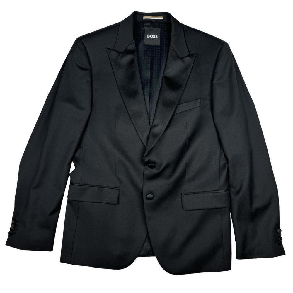 Hugo Boss H-Huge Virgin Wool Tuxedo Blazer Jacket Black Size 42 R US